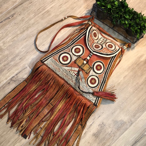 Hand Crafted Handbags - RARE! Vintage West African Hand Cured Goat Leather